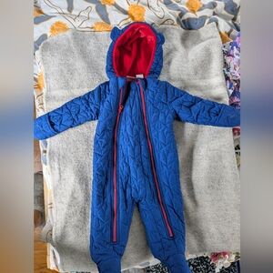 Koala Baby Blue Quilted Baby Snowsuit with Red Fleece Lining 6-9 Months